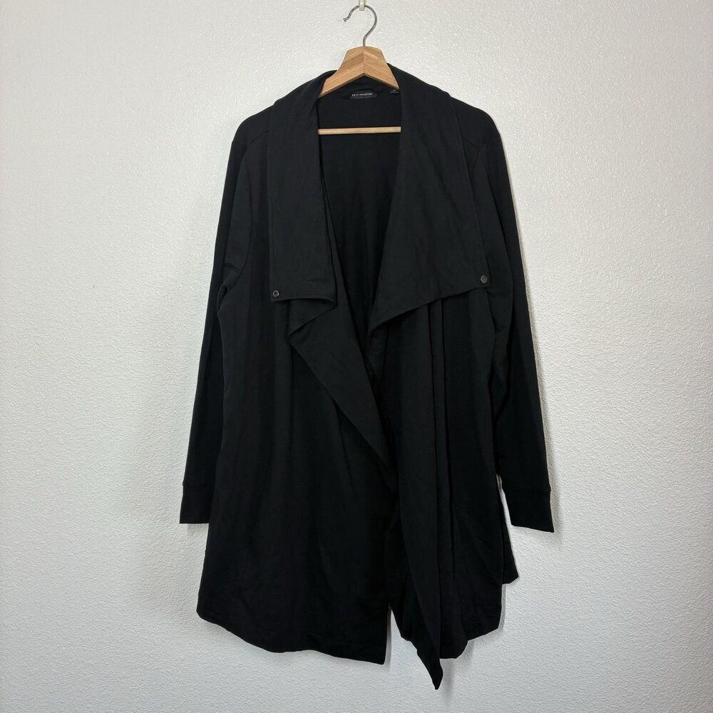 H By Halston Coatigan Womens 3X Plus Black Knit Open Front Waterfall Collar